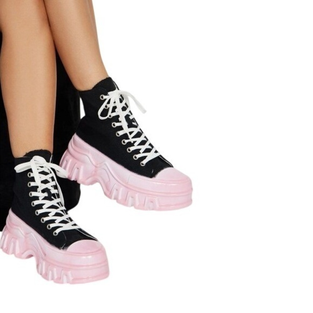 Platform High Top Sneakers Womens Black Pink Marbled Chunky Lug Soleโ
